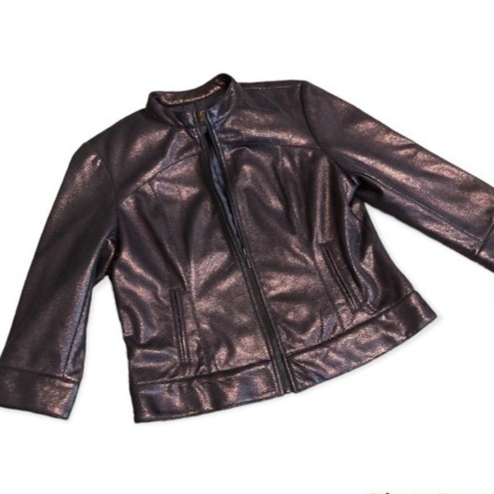 Faux Leather Jacket Motorcycle Brown Bronze Metallic Color sz 14 Fall grunge